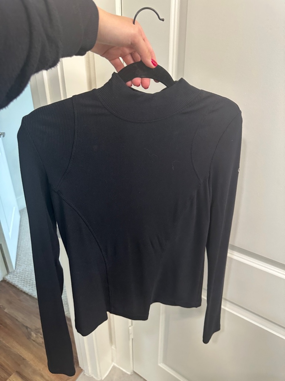 ALO Yoga Black Ribbed Mock Neck Long Sleeve Top